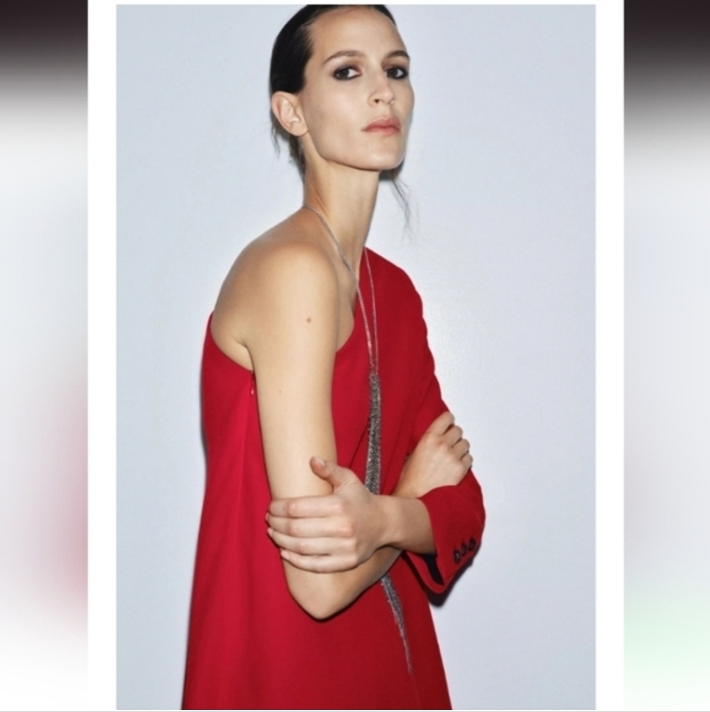 ZARA ZW COLLECTION RED ONE SHOULDER ASYMMETRICAL HEM DRESS/BLOUSE ❤️❤️❤️ - Picture 2 of 9